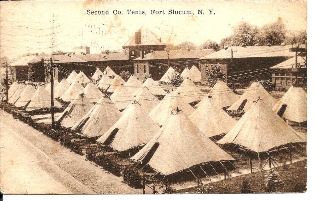 Postcard photo showing Second Company Tents, Fort Slocum, N. Y.