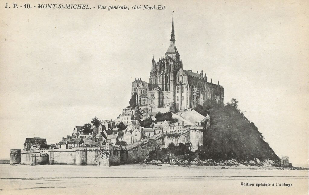 Postcard image of the island of Mont. St. Michel, from the north east side